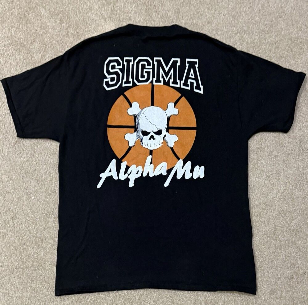 Sigma Alpha Mu Sammy Fraternity Shirt Mens L Black Skull Basketball Graphic Tee